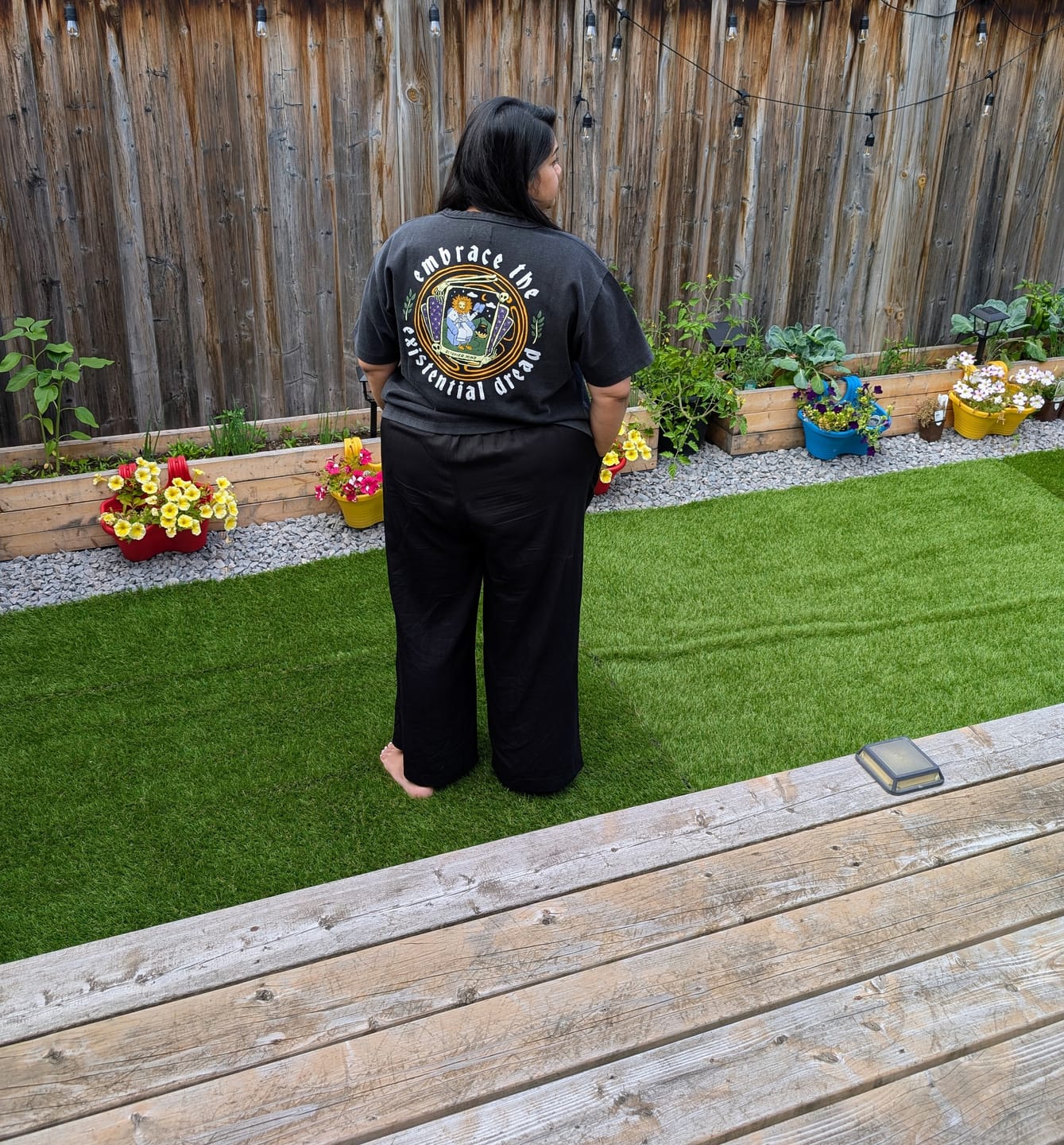 Customer photo review of Embrace the Existential Dread Heavy Weight Vintage T-Shirt