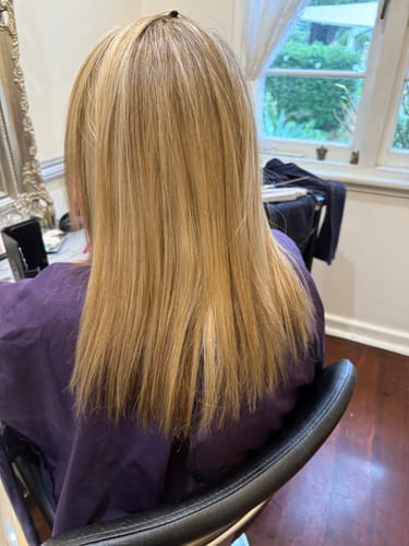 Customer photo review of Keratin U Tip Human Hair Extensions with Pink Blonde Highlights #18/613