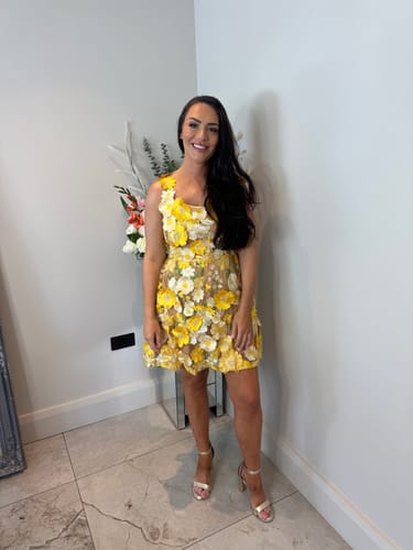 Customer photo review of LUCIA Yellow 3D Floral Dress ( next day delivery )