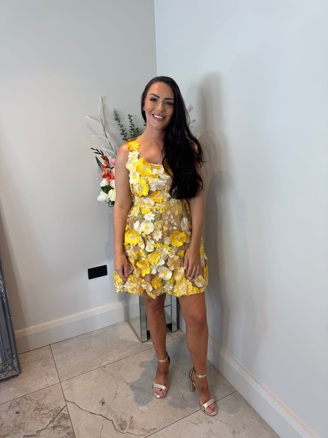 Customer photo review of LUCIA Yellow 3D Floral Dress ( next day delivery )