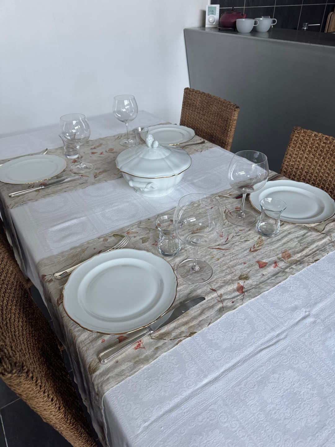 Customer photo review of Leaves on Natural Linen Table Runner