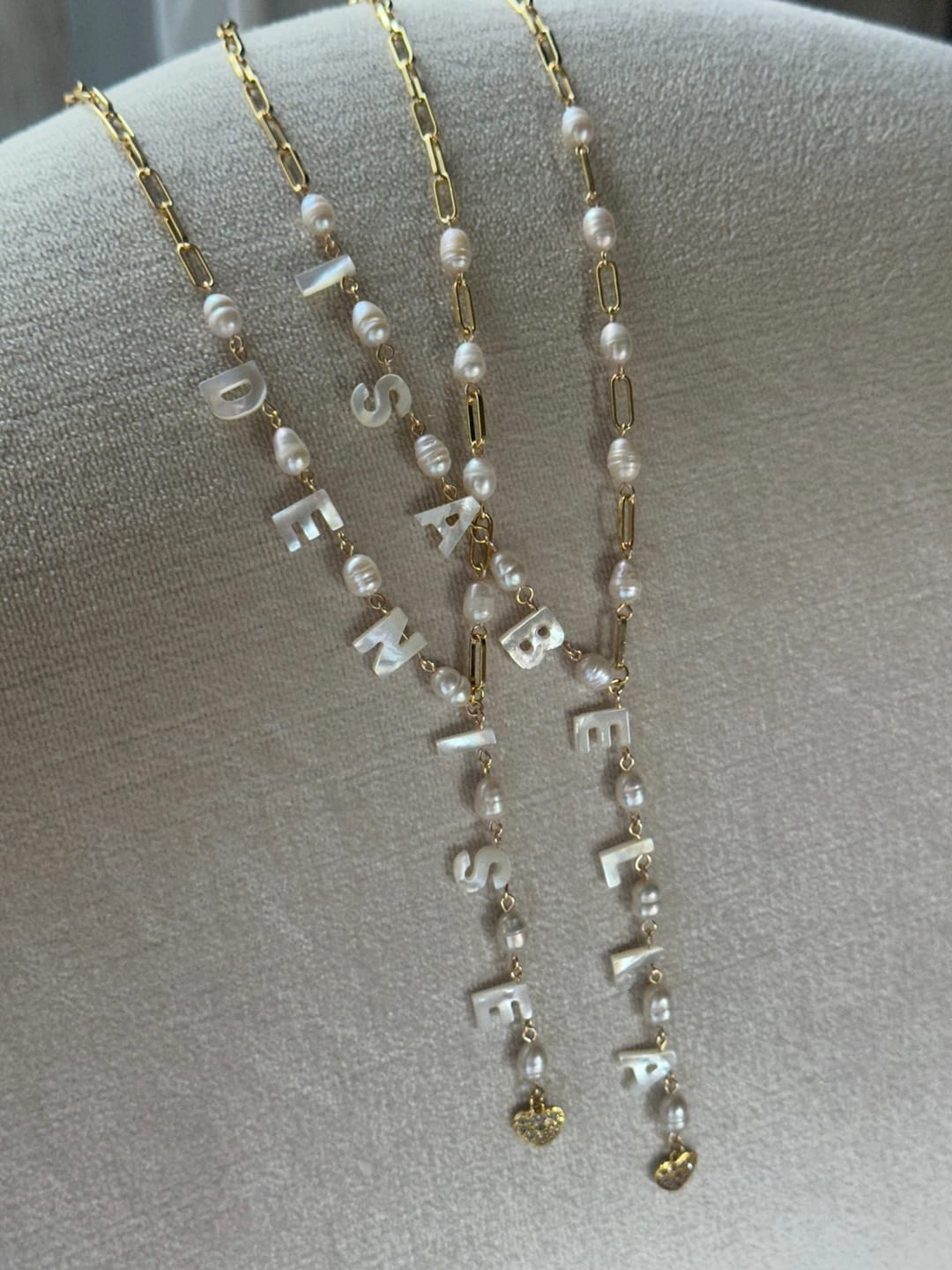 Customer photo review of Personalized Pearls And Chain Lariat