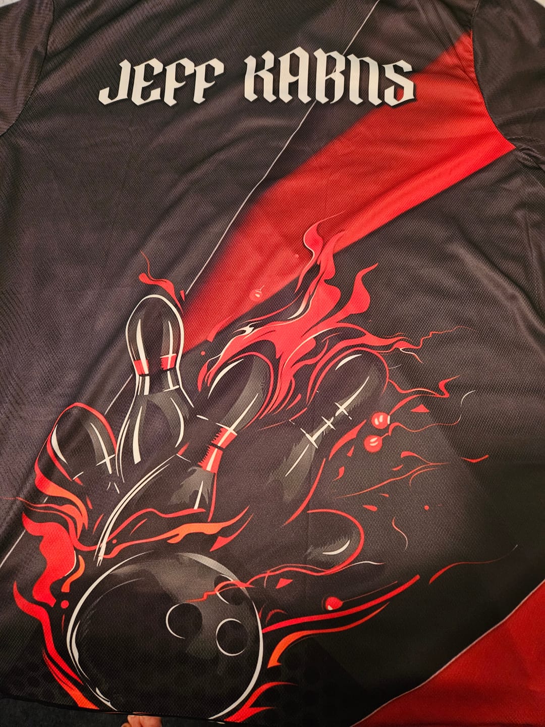 Customer photo review of Black And Red Custom Name Bowling Tournament Jerseys For Men And Women, Bowling Team Shirts IPHW6185
