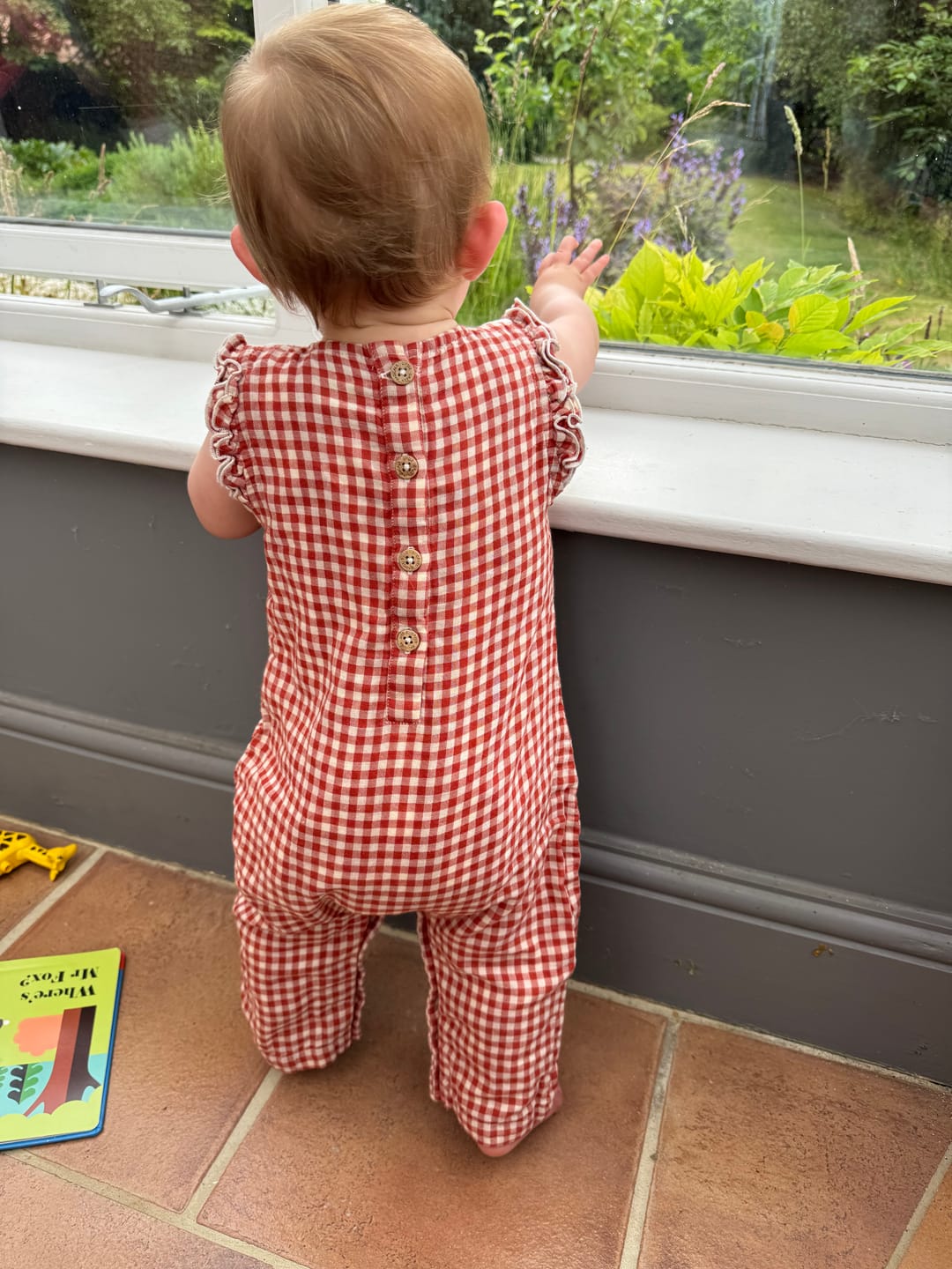 Customer photo review of Little Red Checked Frill Summer Romper