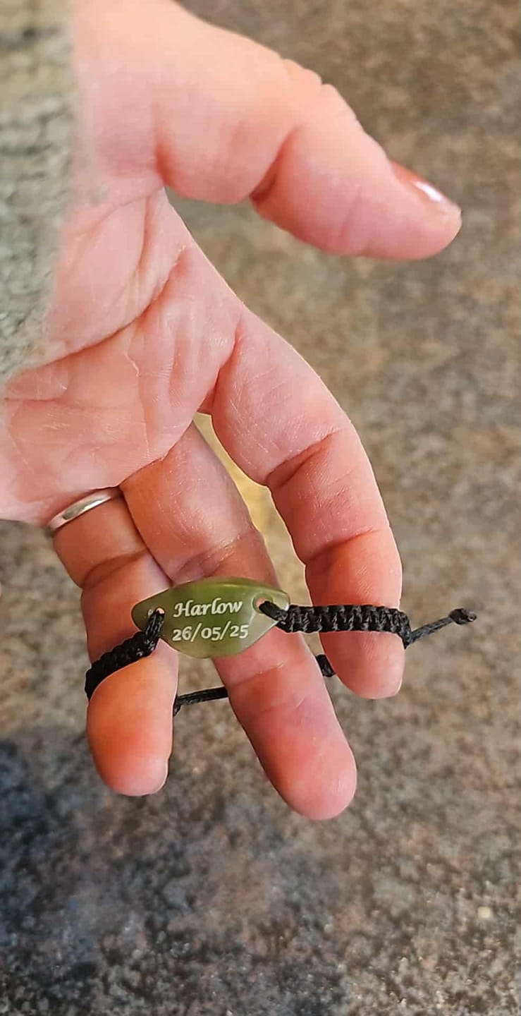 Customer photo review of Engraved Greenstone Bracelet