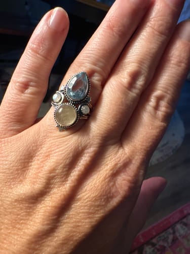 Customer photo review of Blue Topaz and Golden Rutilated Quartz Celestial Ring