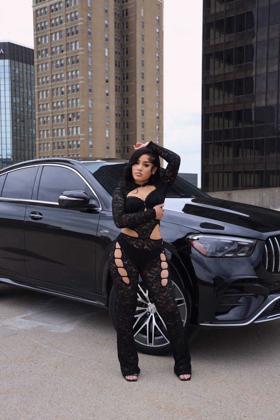 Customer photo review of Alyson Lace Side Cut Out Jumpsuit