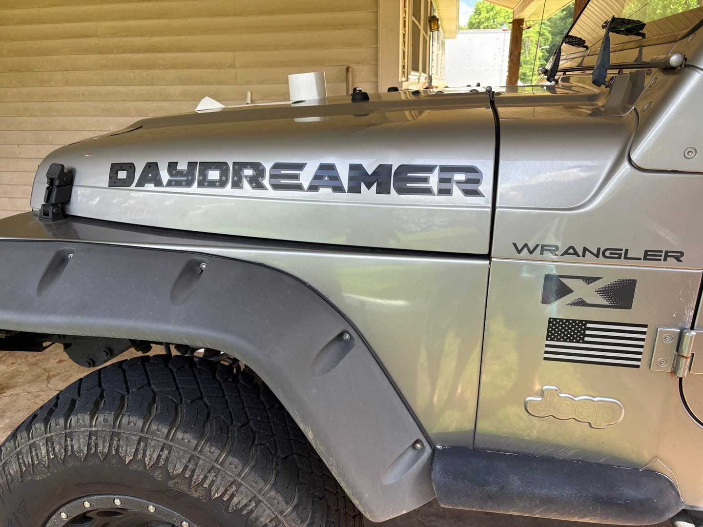 Customer photo review of Premium Black Flag Hood Lettering | Set of 2