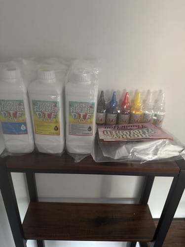 Customer photo review of DTF Starter Bundle: A3+(13x19) Hot Peel, 500g Soft Powder & 100ml Ink Set