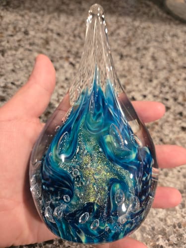 Customer photo review of Dichroic Splash Flame with Infused Cremation Ash