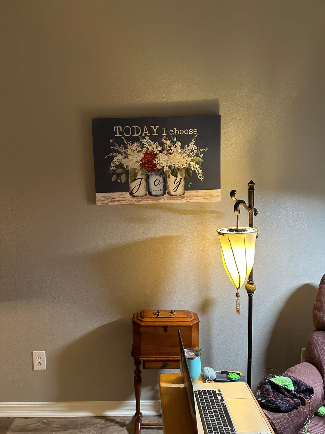 Customer photo review of James 1:2 Today I Choose Joy, Butterfly Flower Mason Jar, Wall Art Canvas Print