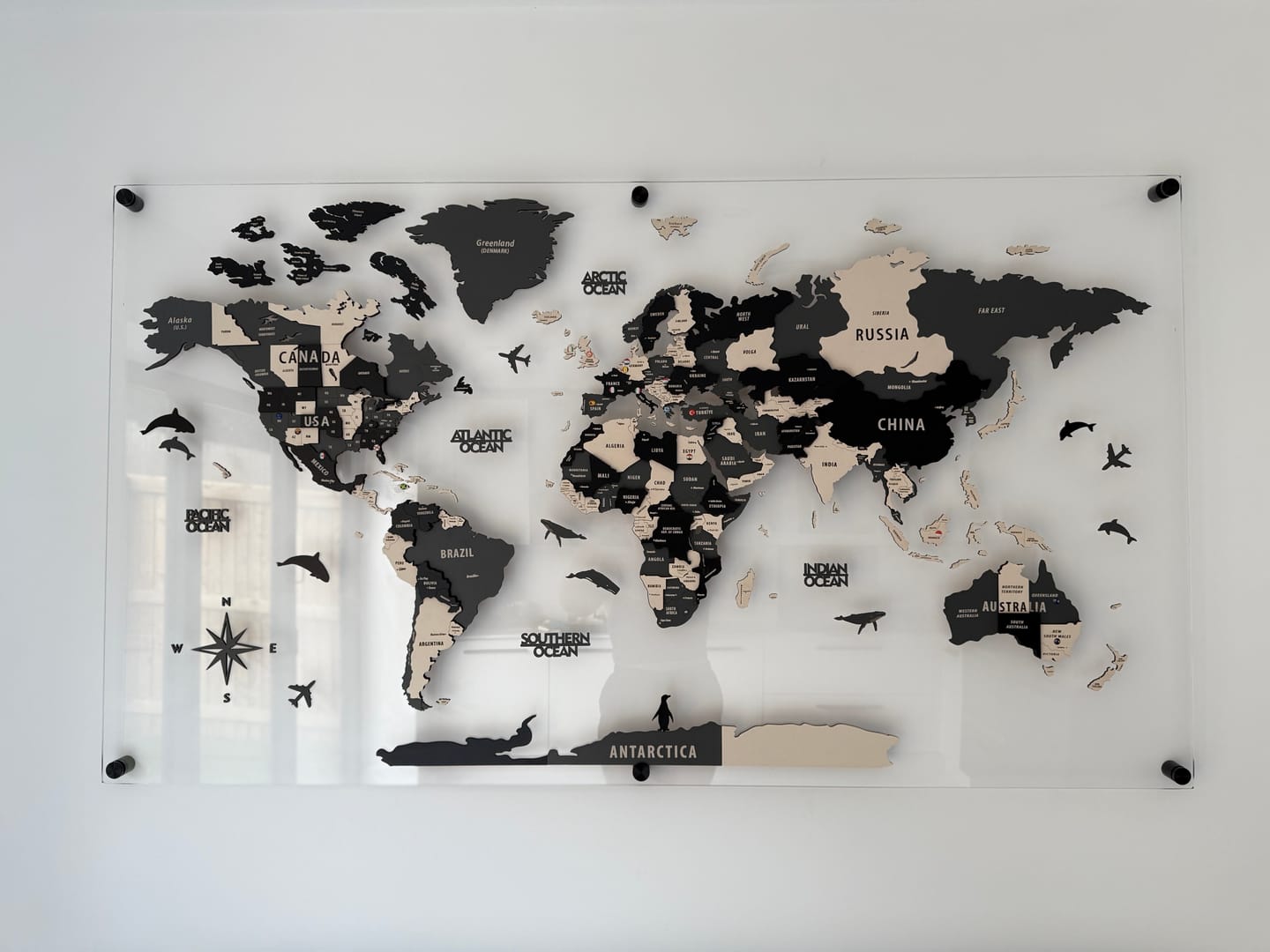 Customer photo review of Wood Map Living Room Wall Decor - World Map Wall Art