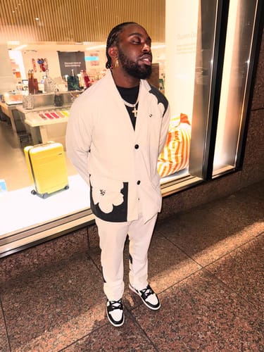 Customer photo review of EMPTY REFERENCE Two-Tone Flower Corduroy Trousers