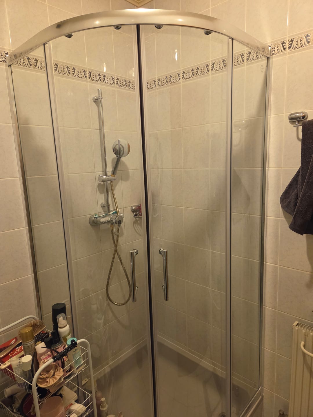 Customer photo review of SONNI Duschkabine Runddusche Schiebetür ESG Glastür 80/90/100cm Höhe 185cm /195cm Radius 55cm