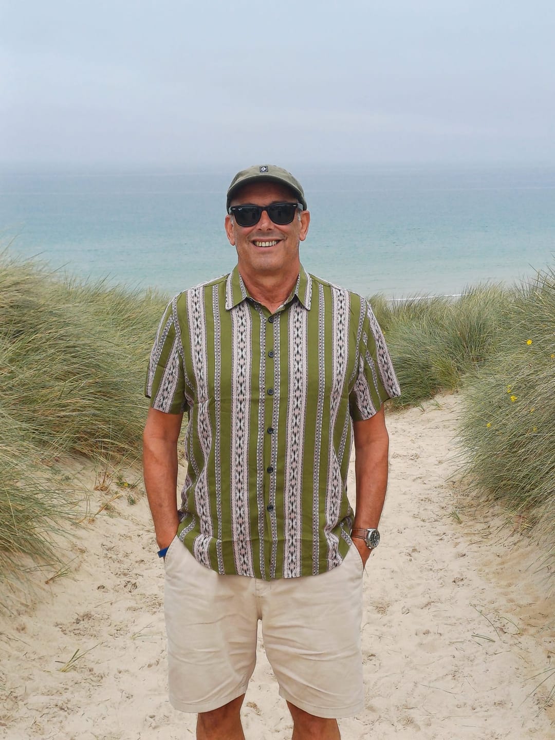 Customer photo review of Men's Green Striped Vintage Short Sleeve 70s Aztec Print Western Button Retro Shirt
