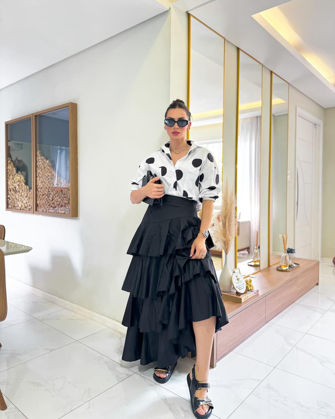 Customer photo review of A-Line High Waisted Falbala Solid Color Long Skirts Skirts Bottoms