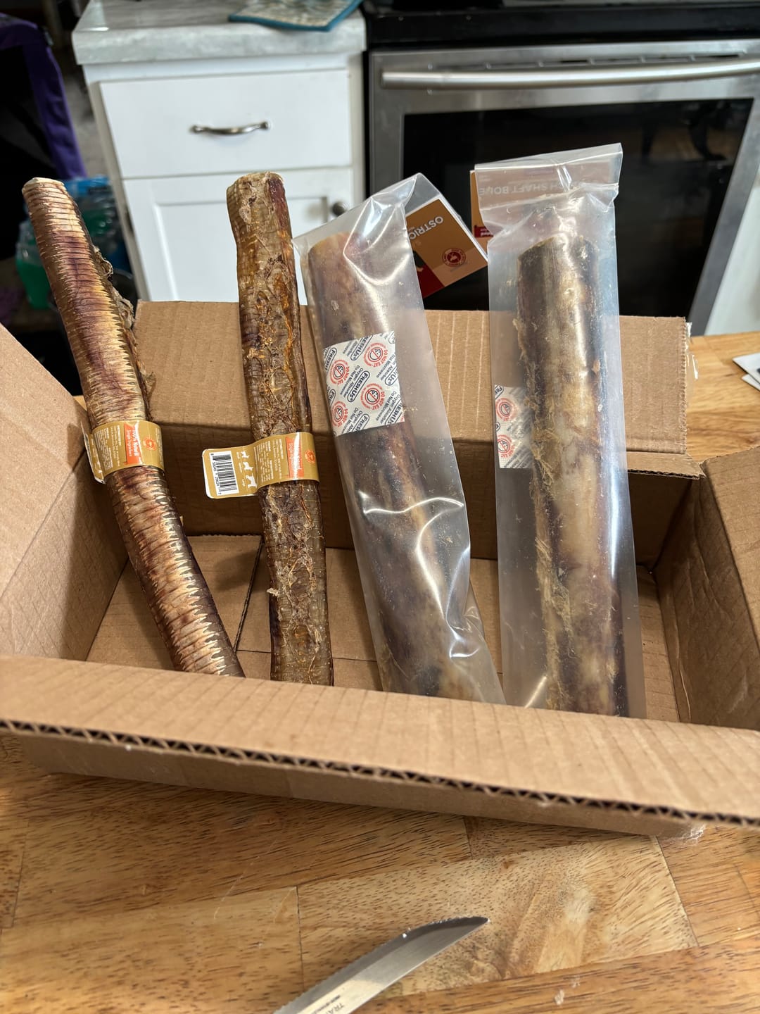 Customer photo review of Crunchy Ostrich Trachea Whole. Light-weight, Natural Dog Chew Treat by Savannah Pet Food