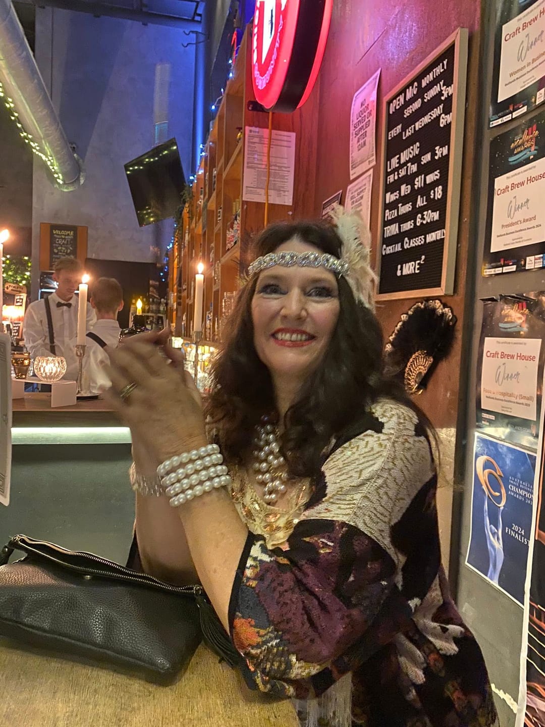 Customer photo review of Blush Deco & Pearl Feather Headband