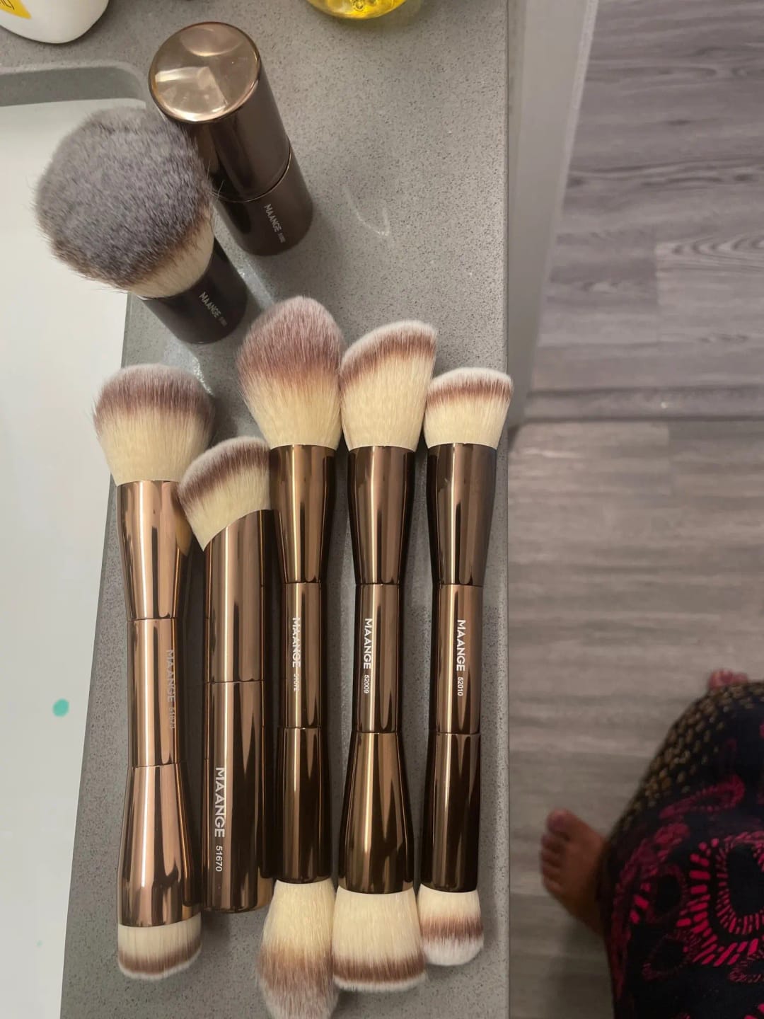 Customer photo review of Synthetic Hair Brush Set Double-Head Foundation Bronzer — Bronze | KIMLUD