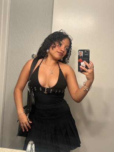 Customer photo review of V neck low cut metal buckle backless halter top