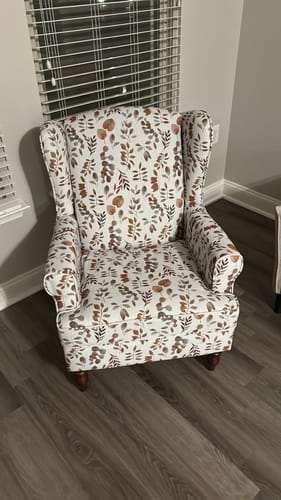 Customer photo review of HOMREST Fabric Accent Chair, Modern Upholstered Armchair, Leisure Single Sofa Chair for Living Room Bedroom Reading, Orange Leaves