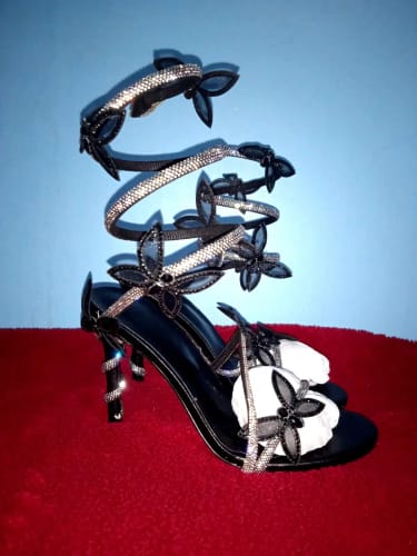 Customer photo review of Luxury Crystal Embellished Butterfly Detail Women Sandals Sexy Coiled Strap High heels Gladiator Sandals Summer Party prom Shoes