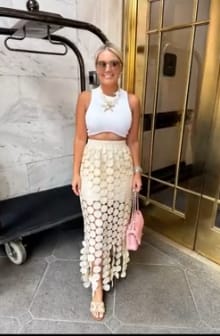 Customer photo review of Casie See Through Circle Embroidery Elastic Waist Tassle Hem Maxi Skirt