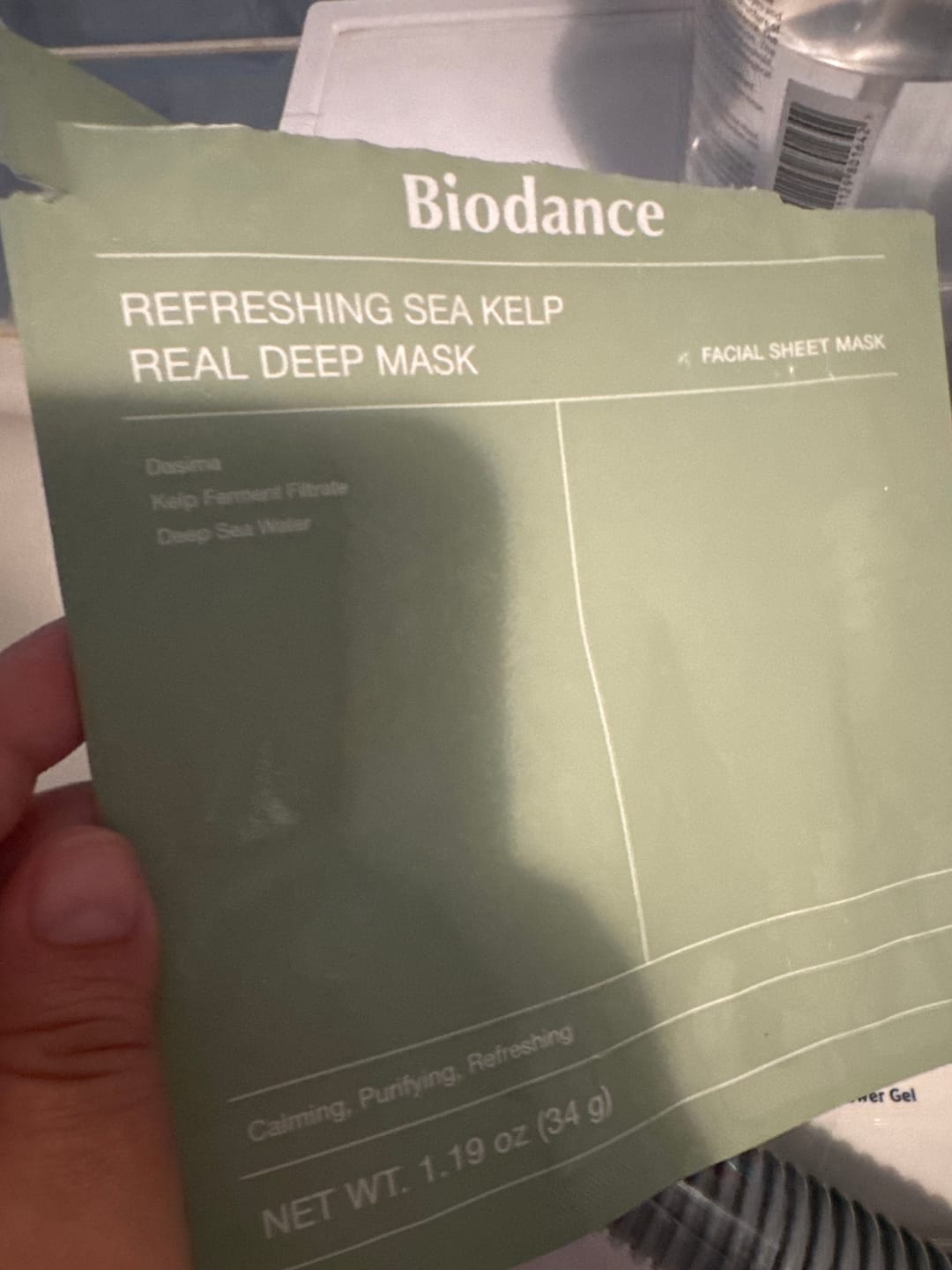 Customer photo review of Nomierinoša hidrogela maska ar aļģēm Biodance Refreshing Sea Kelp Real Deep Mask