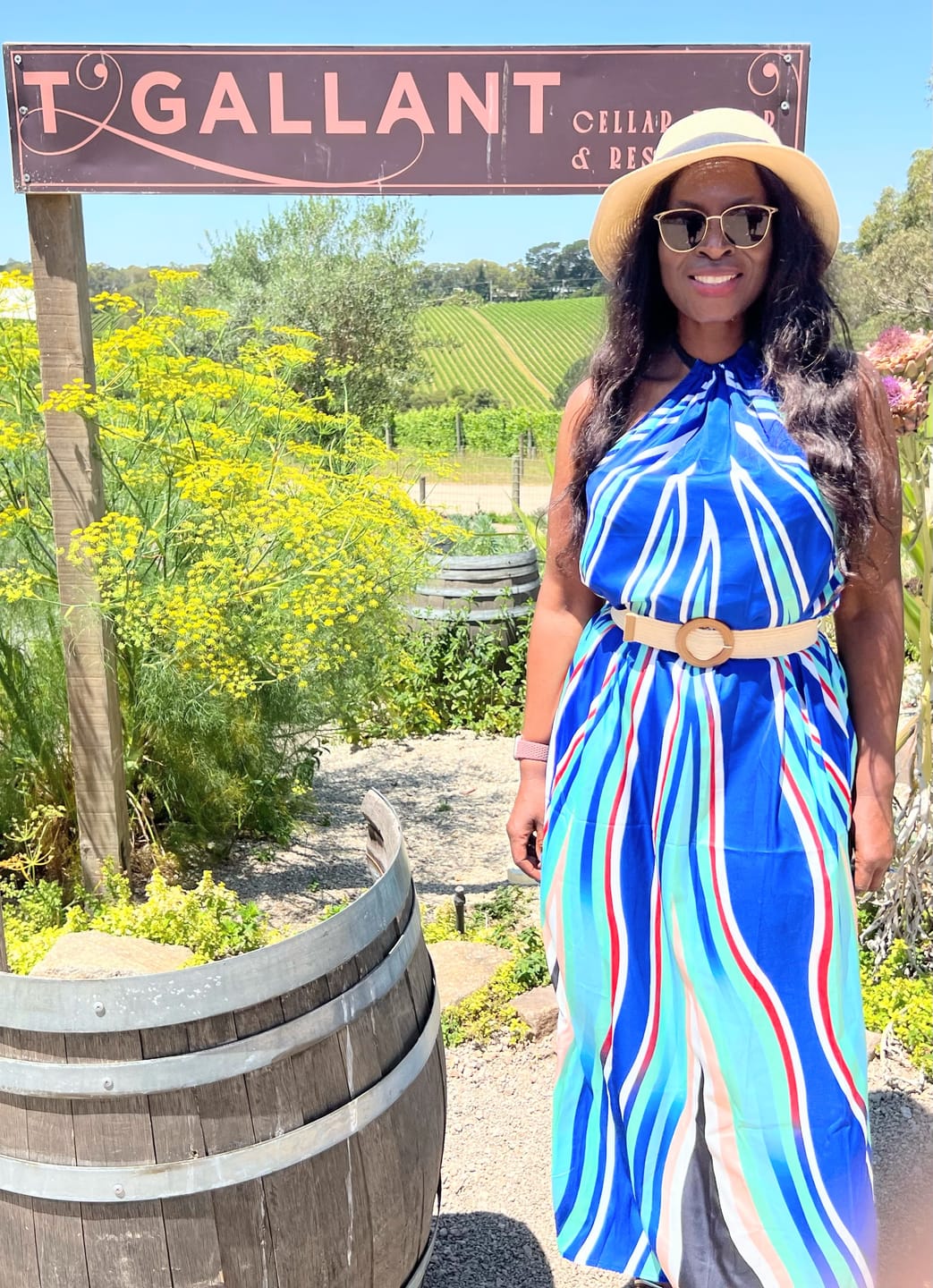 Customer photo review of Loose Sleeveless Colorful Striped Halter-Neck Maxi Dresses