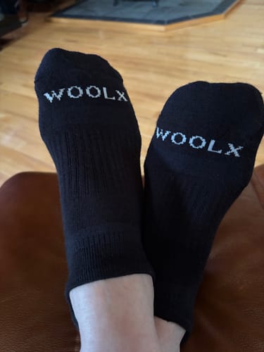 Customer photo review of Rowan No Show Tab Lightweight Socks - Black