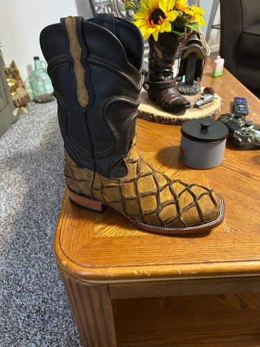 Customer photo review of Matte Rustic Honey Pirarucu Leather Boots - Square Toe