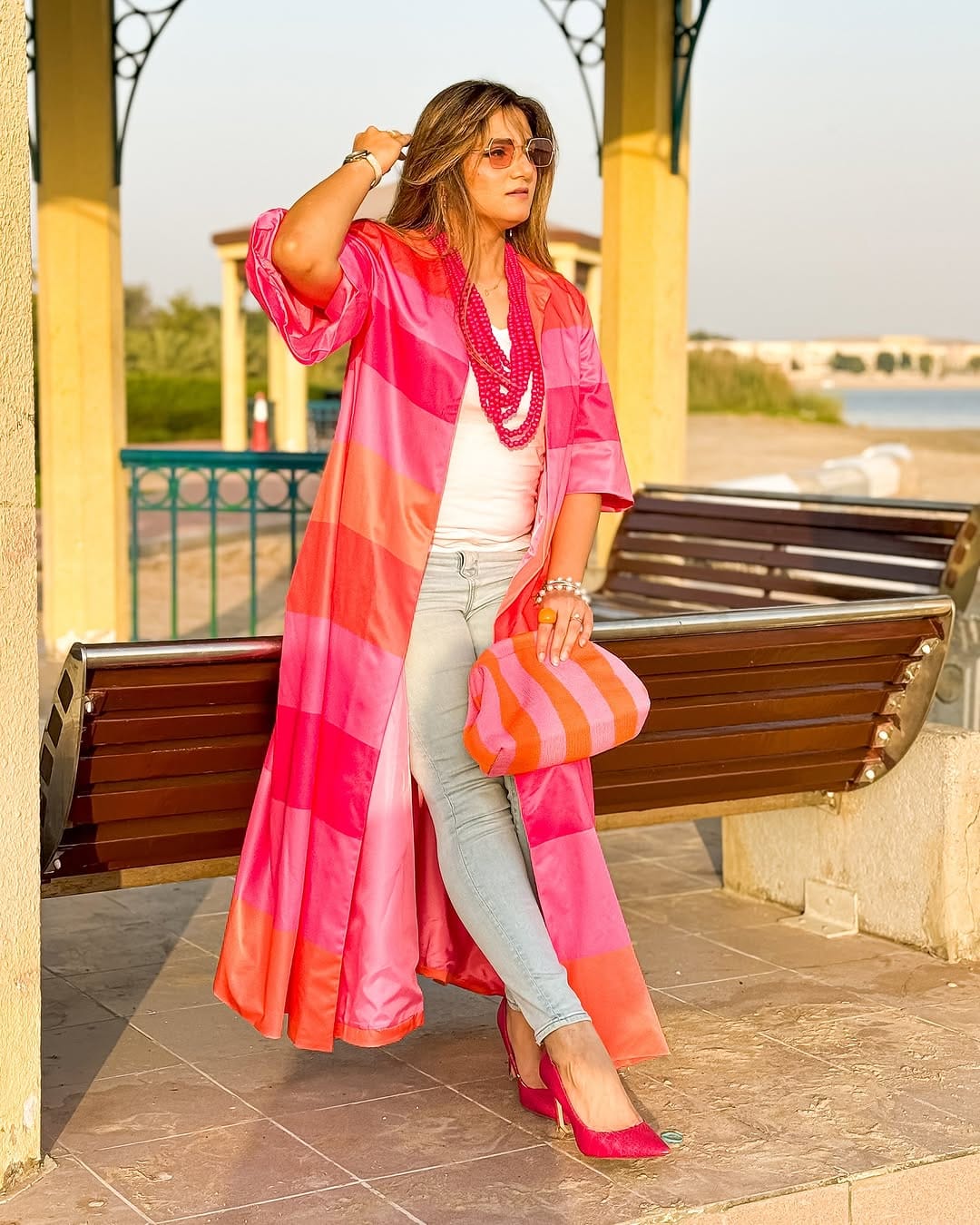 Customer photo review of Loose Short Sleeves Contrast Color Striped Jackets&Coats Outerwear