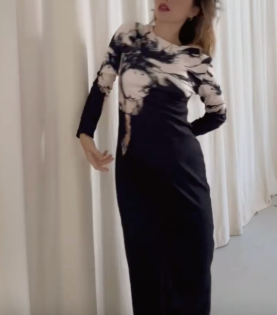 Customer photo review of Bodycon Long Sleeves Floral Printed Boat Neck Maxi Dresses