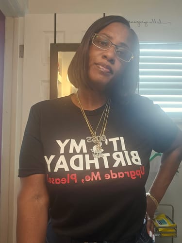 Customer photo review of Upgrade Me, Please! Black Unisex T-Shirt