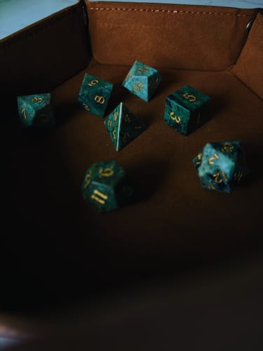 Customer photo review of Gemstone Azurite Hand Carved DND Dice Set