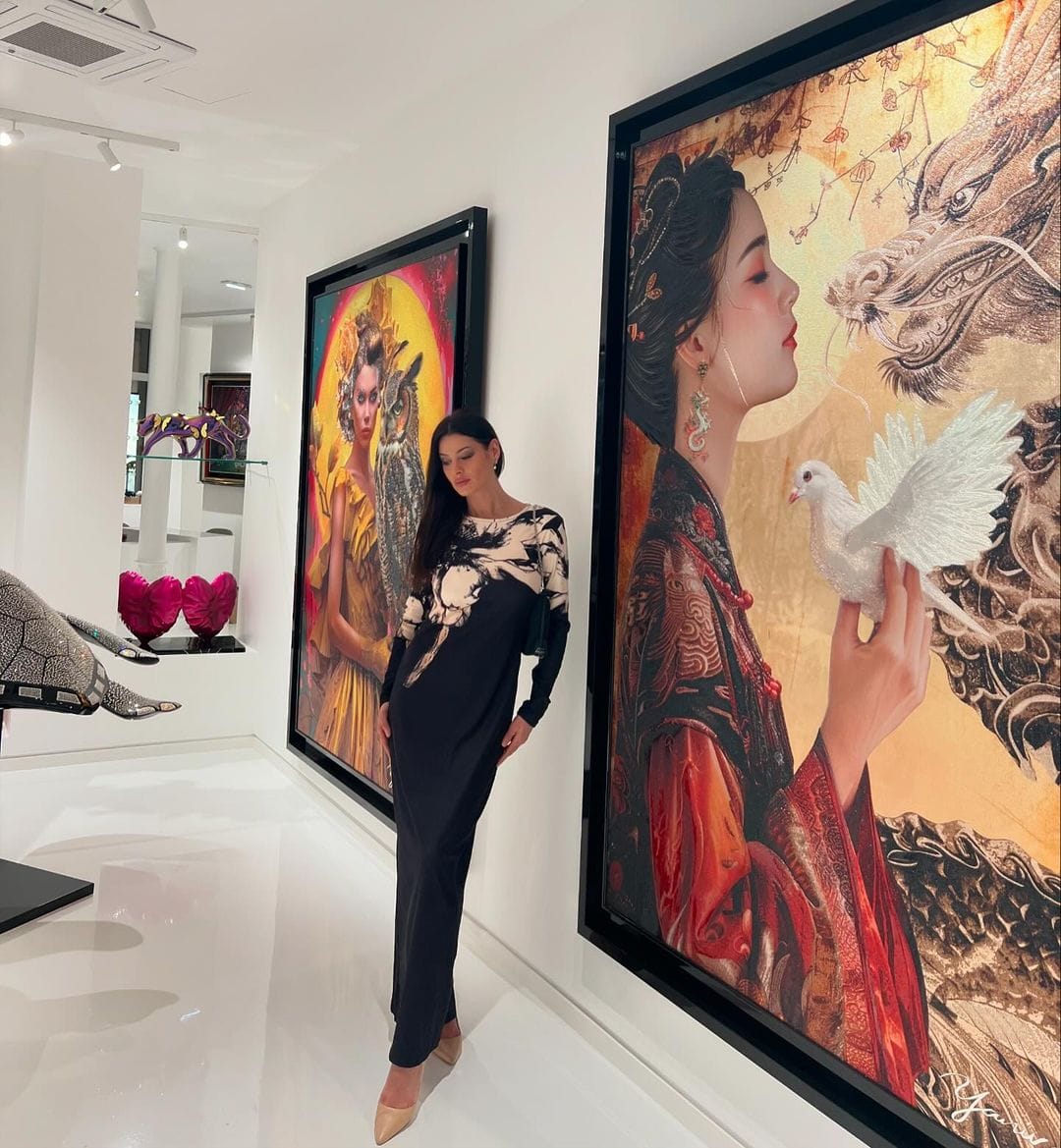 Customer photo review of Bodycon Long Sleeves Floral Printed Boat Neck Maxi Dresses