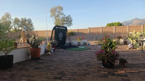 Customer photo review of TeeStrike Golf Hitting Mat Premier 5'x5'