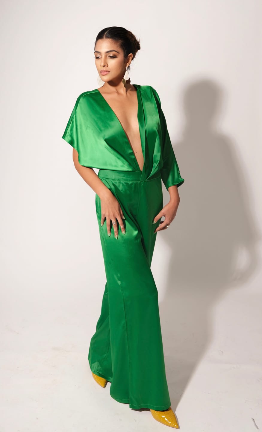 Customer photo review of Asymmetric Solid Color Deep V-Neck Jumpsuits