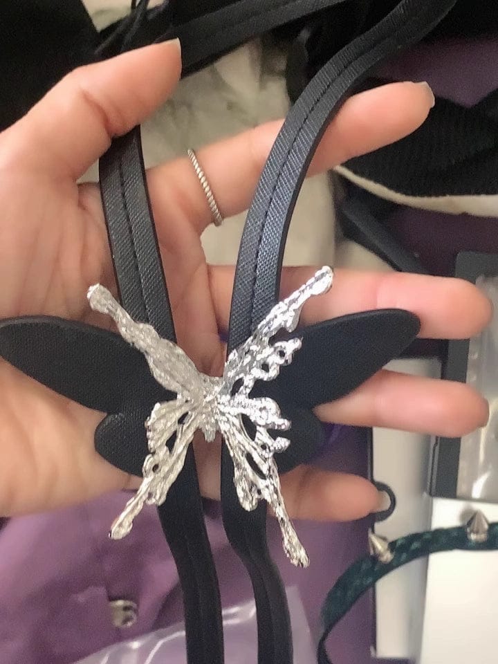 Customer photo review of "ButterflyWasteland" Platinum Plated Gothic Butterfly Bolo Tie Necklace, Adjustable Lariat Choker