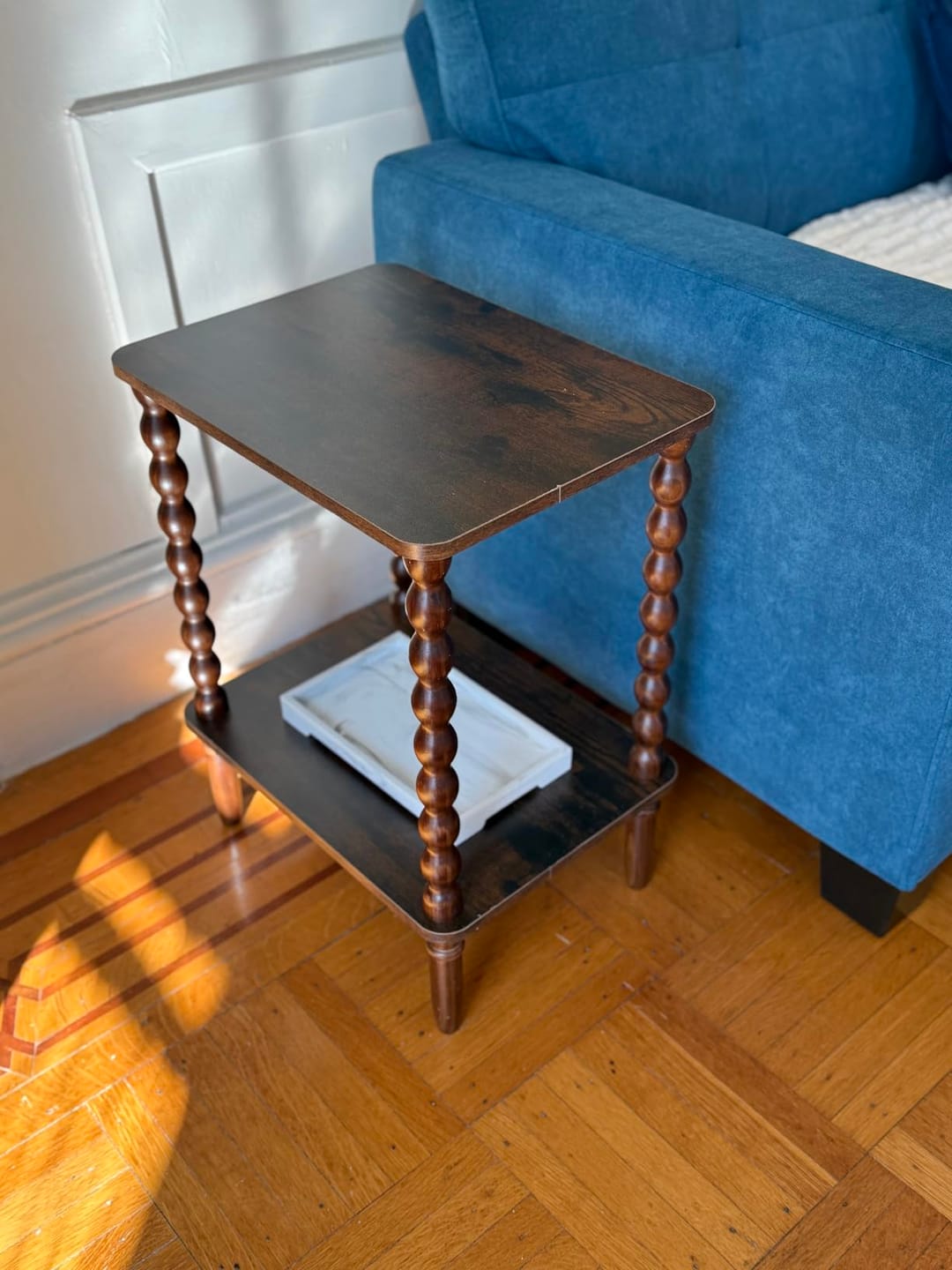 Customer photo review of Side Table, Small End Table with Storage Shelf, 2-Tier Small Coffee Tables Living Room for Bedroom, Narrow Spaces (Rustic Brown)