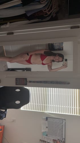 Customer photo review of LILY Scarlet Red Minimal Triangle Top