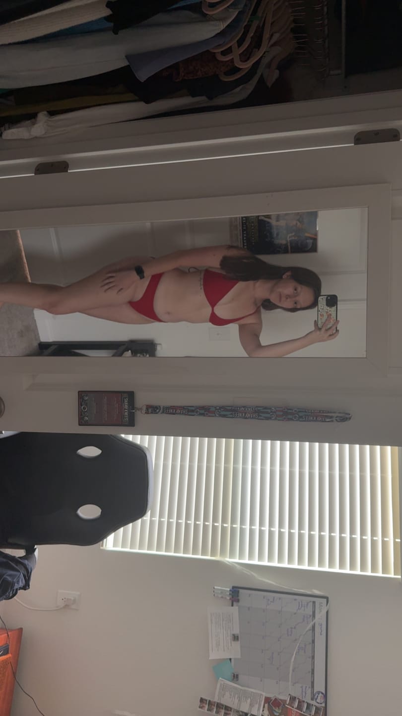 Customer photo review of LILY Scarlet Red Minimal Triangle Top