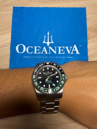 Customer photo review of Oceaneva Men's GMT TITANIUM Automatic Deep Marine Explorer 1250M Black Green Bezel Watch