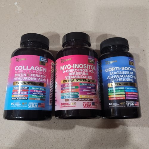 Customer photo review of She Shines Set - Zoyava Ultimate Women's All-in-One Supplement with Corti-Soothe, Myo-Inositol, Collagen & Extra Strength Ingredients