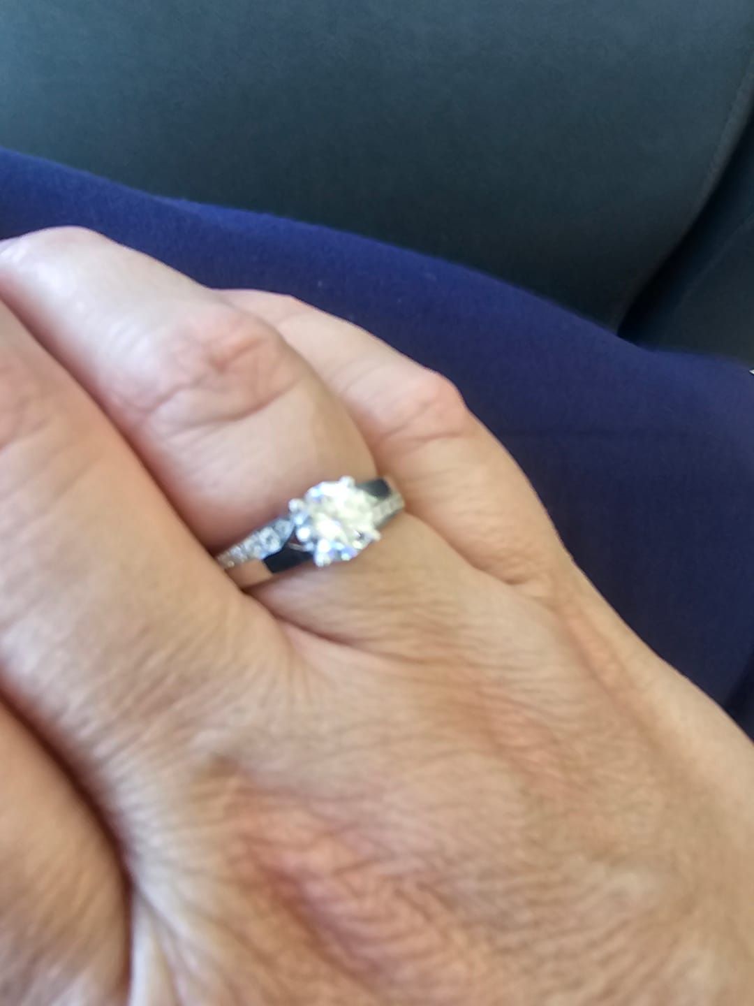 Customer photo review of Round Moissanite Offset Side Stone Row Engagement Ring