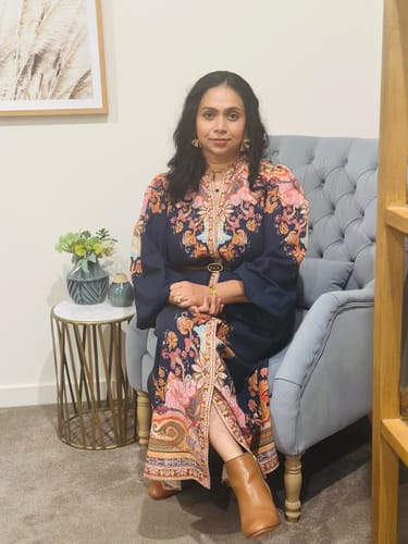 Customer photo review of Alani Navy Embroidered Print Midi Dress