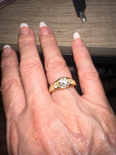 Customer photo review of Bezel Round Moissanite Channel Euro Shank Engagement Ring