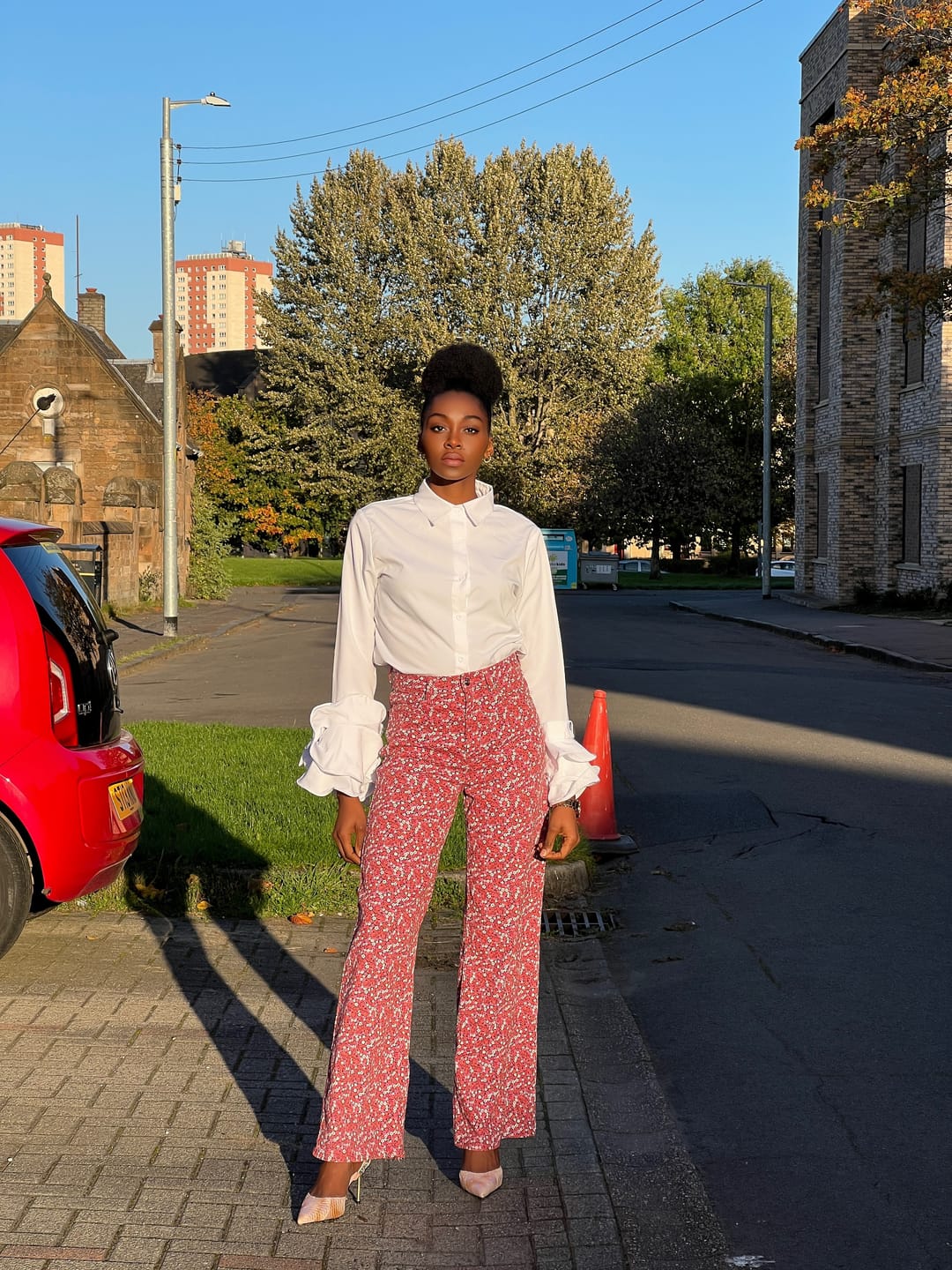 Customer photo review of Flared Sleeves Bow-Embellished Falbala Solid Color Lapel Blouses&Shirts Tops