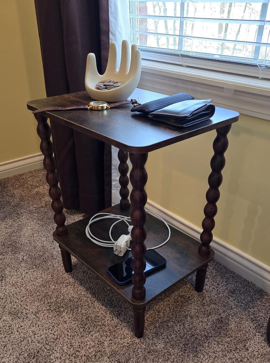 Customer photo review of Side Table, Small End Table with Storage Shelf, 2-Tier Small Coffee Tables Living Room for Bedroom, Narrow Spaces (Rustic Brown)