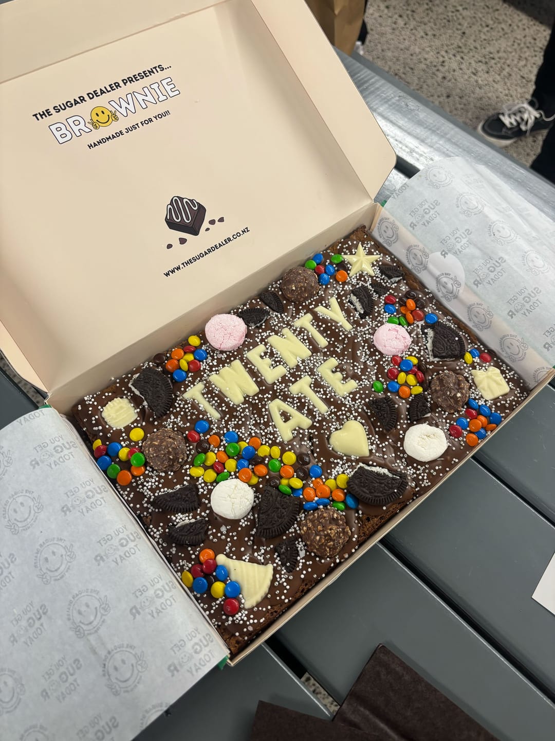 Customer photo review of Mega custom message birthday brownie